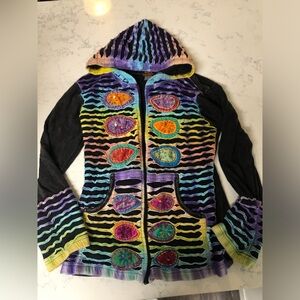 Rising International Multicolor Hippie Bohemian Artistic Women's Zip Up Size S